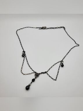 1928 Black and Silver Layered Charm Drop Necklace